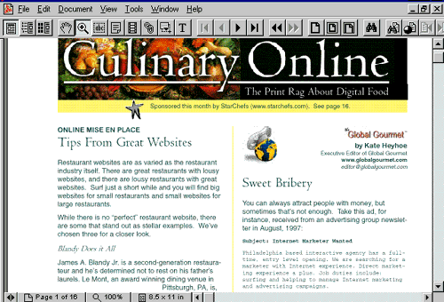 Sample screen of Acrobat displaying Culinary Online